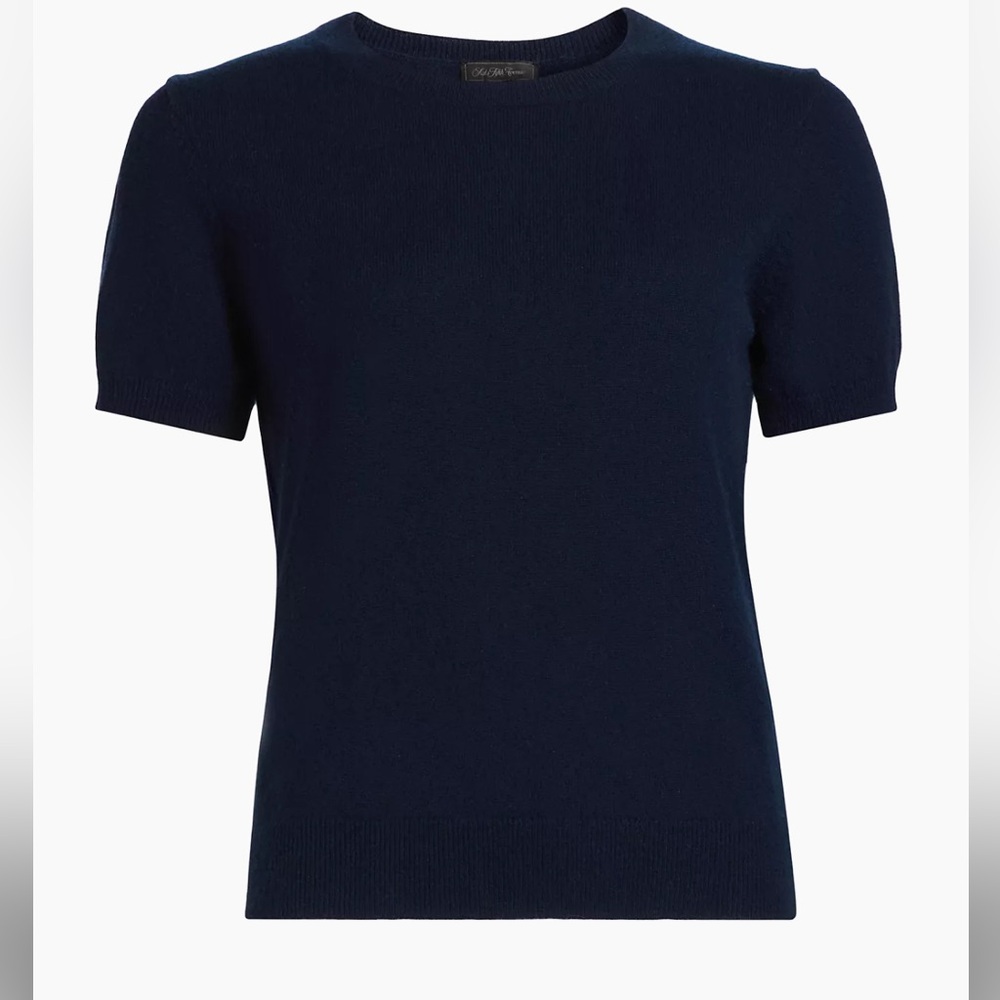 Saks Fifth Avenue;Cashmere crew neck sweater, short sleeves. Quarter zip in back